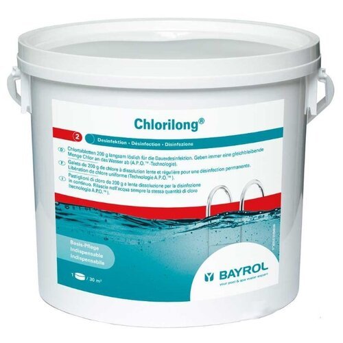Bayrol хлорилонг 200 (ChloriLong 200) 5кг ведро таблетки 200гр медленнорастворимый хлор
