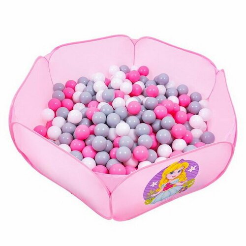 Шарики для сухого бассейна с рисунком, диаметр шара 7.5 см, набор 150 штук, цвет розовый, белый, серый