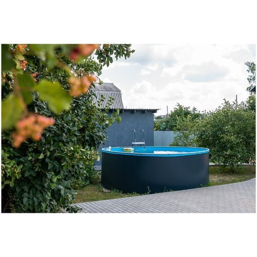 Круглый морозоустойчивый бассейн LARIMAR 3,66 х 1,25 м платина (стальной лист 0,5 мм, чашковый пакет синий 0,4 мм, скиммер+форсунка)