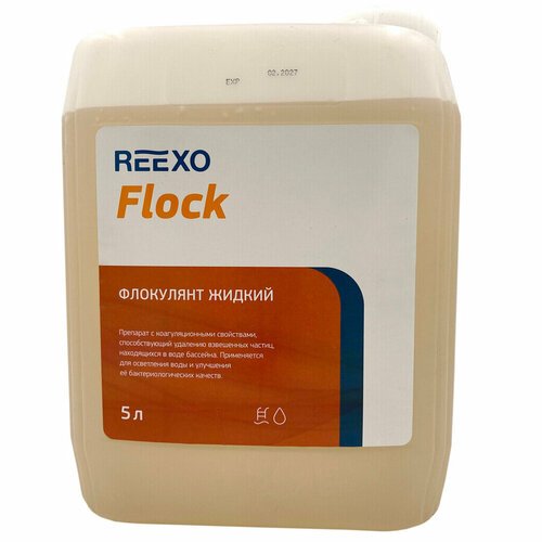 Жидкий коагулянт (флокулянт) Reexo Flock для поглощения и удаления взвешенных частиц в воде бассейна, 5 л, цена - за 1 канистра