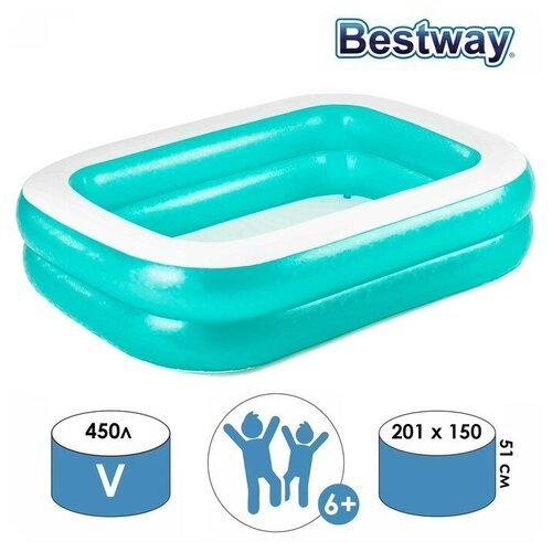 Bestway / Детский надувной прямоугольный бассейн / размер 201х150х51 см / емкость 450 л / надувной бассейн / бассейн / детский бассейн
